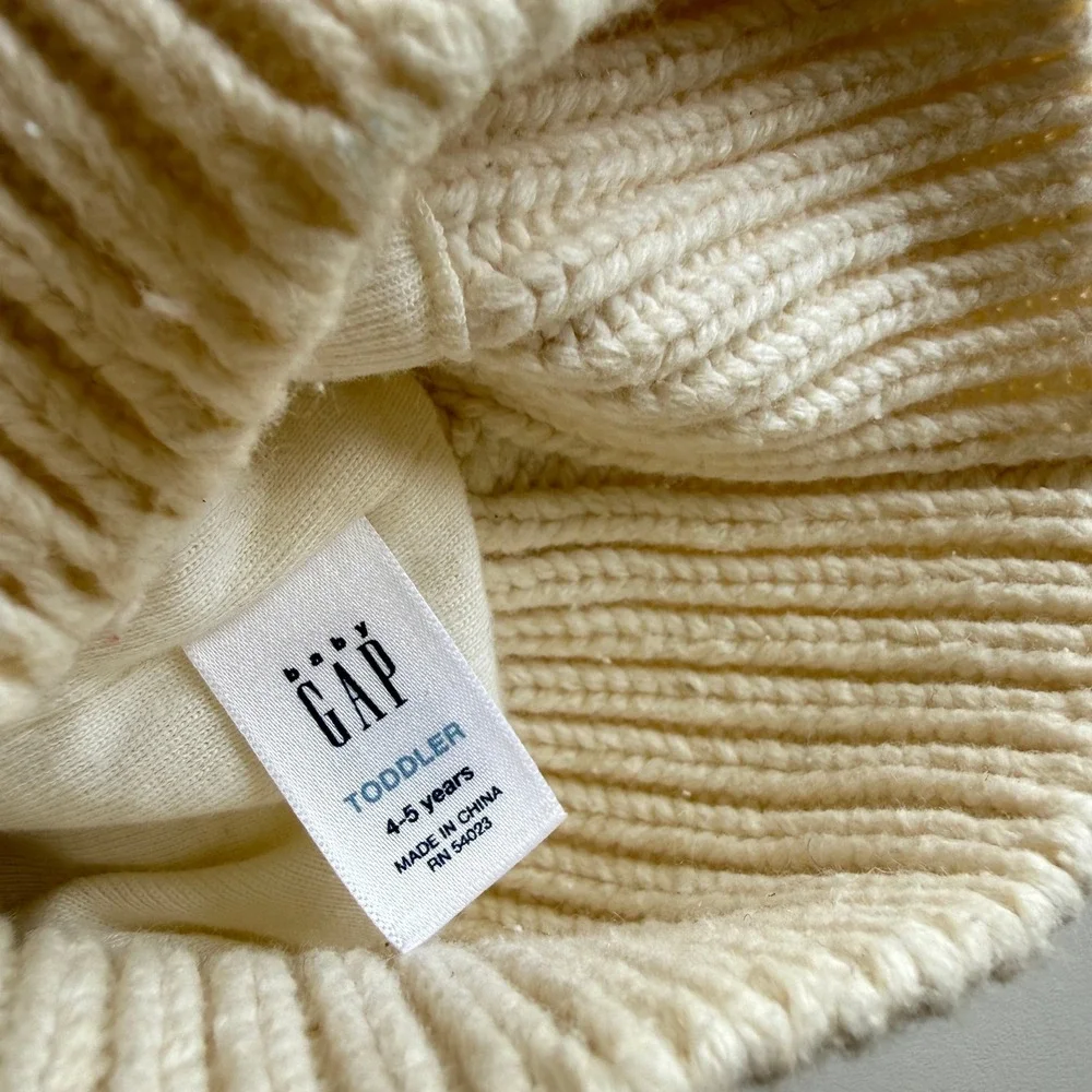 Baby Gap Toddler Cream Cable Knit Popcorn Bobble Beanie Hat 4-5 Years Pom-Pom